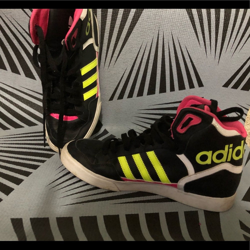Ladies High Top Neon Adidas Sneakers